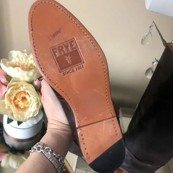 Frye Womens Dorado Buckle Riding Boot Dark Brown Full Grain - Picture 10 of 13